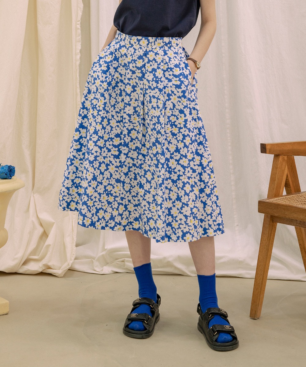 P3116 Florale pleats skirt_Blue