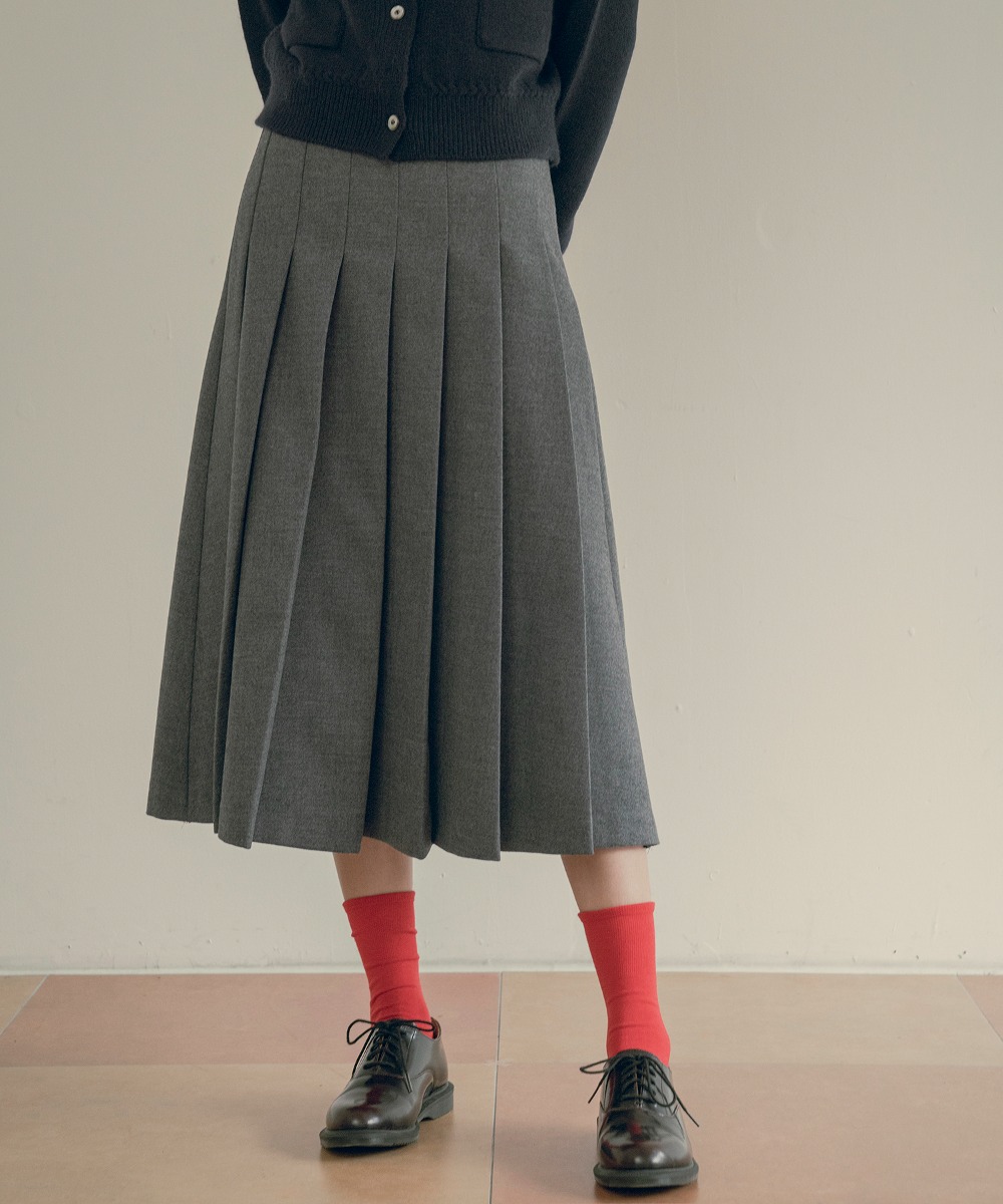P3179 Classic pleats skirt_Charcoal