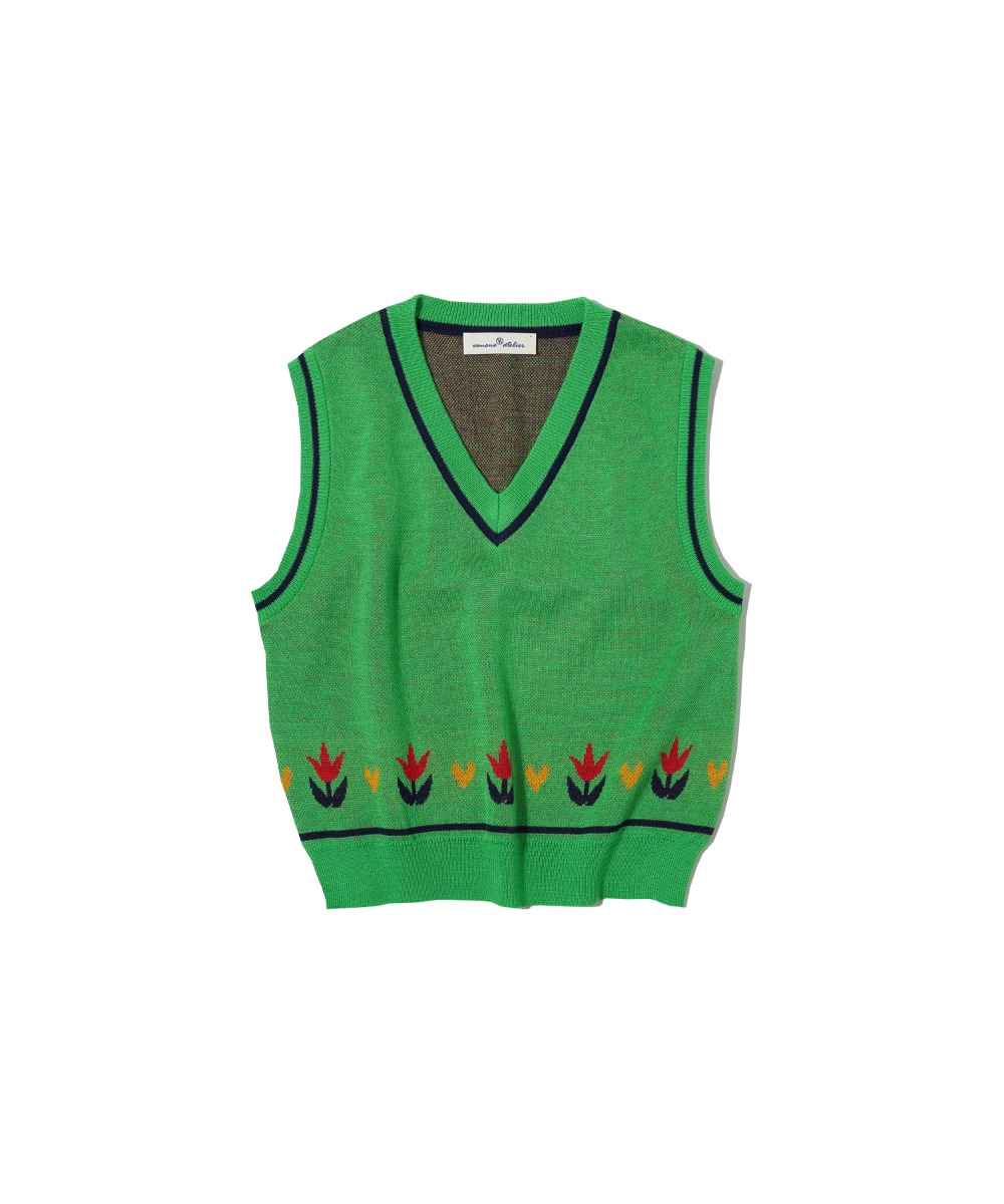A3420 Mini flower knit vest_Green