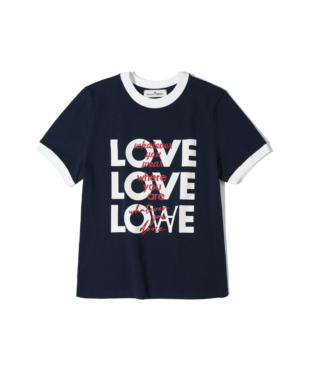 A3442 LOVE ringer T-shirt_Navy/White