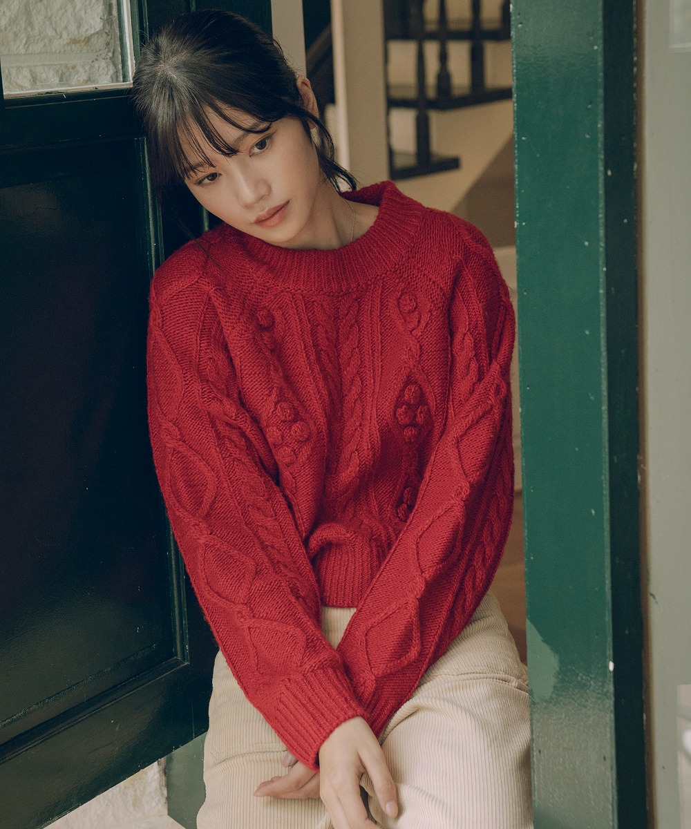 KN4241 Grandma cable round knit_Red