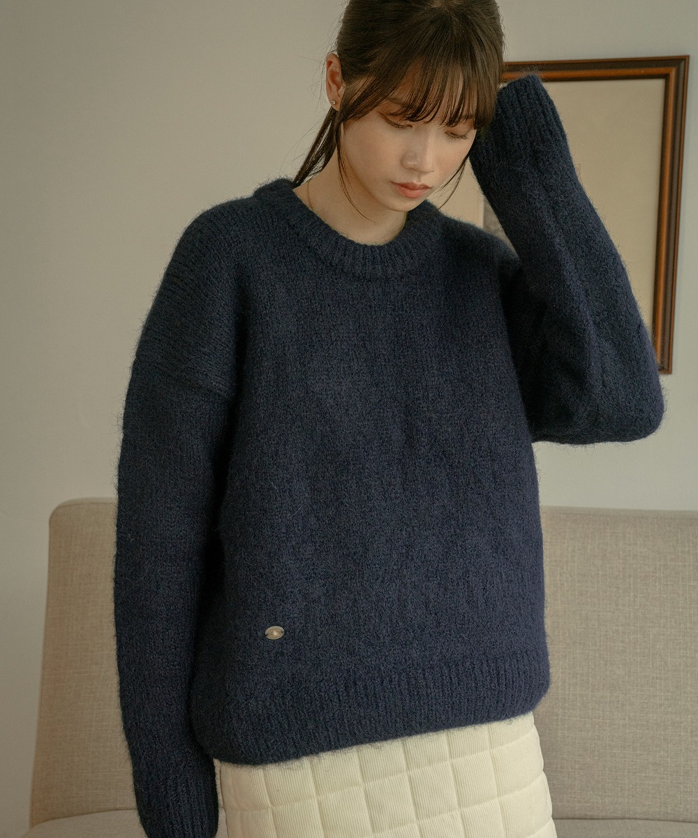 KN4243 Hairy wool round knit_Navy