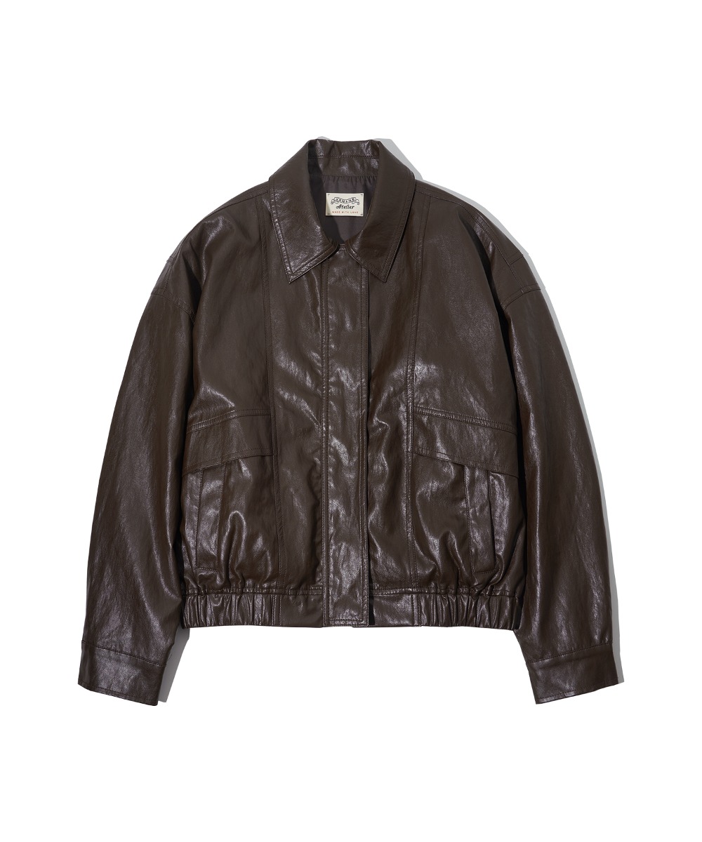 O3721 Rouen fake leather jumper_Brown